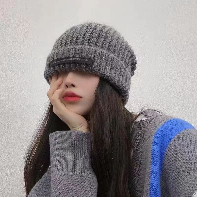 美拉德毛线帽子女秋冬加厚保暖针织堆堆帽宽松大头护耳冷帽显脸小|undefined