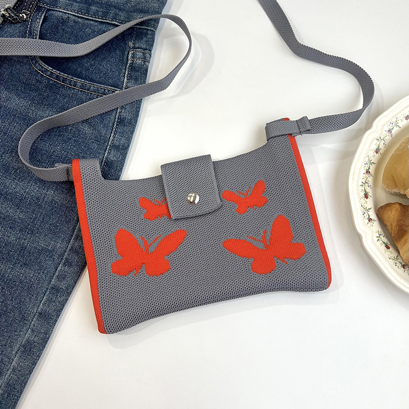 Bolsa de teléfono móvil de punto nueva moda pequeña ligera versátil mariposa multicolor en diagonal mini bolso de teléfono móvil