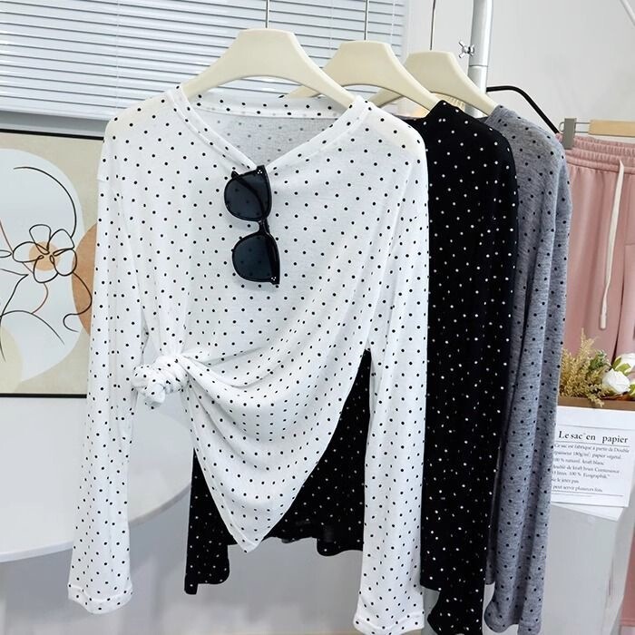 Ice Silk Slightly See-Through Polka Dot Sun Protection Long-Sleeved T-Shirt for Women in Summer, Sexy Outerwear for the Beach and Pool, Loose Top Cover-Up Ice Silk Slightly See-Through Polka Dot Sun Protection Long-Sleeved T-Shirt for Women in Summer, Sexy Outerwear for the Beach and Pool, Loose Top Cover-Up