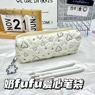 奶fufu爱心笔袋ins简约少女大容量中学生文具袋铅笔文具包化妆包