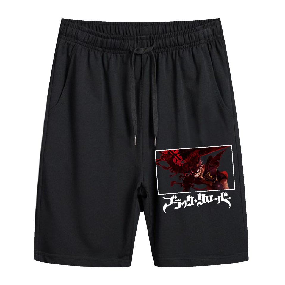 Nuevos pantalones cortos sueltos de verano europeos populares japoneses populares de trébol de cuatro hojas negro-Black Clover