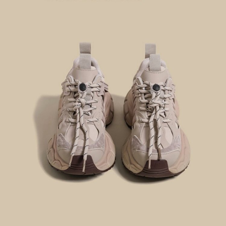 2026 Spring New Thick-Soled Retro Trendy Women's Sneakers in Nude Color, Super Popular Mecha-Style Casual Dad Shoes