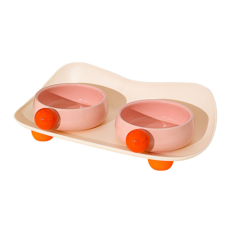 Caja de azúcar de frijol cerámica doble tazón de cuero Taobao original mascota plato gato tazón creativo gran diámetro tazón perro tazón al por mayor