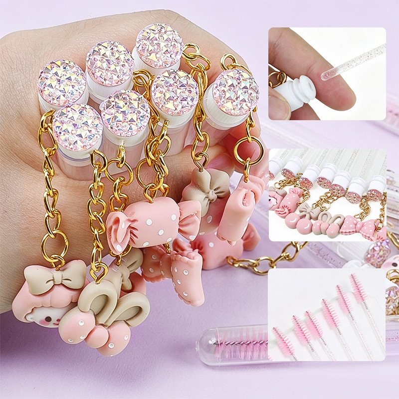 New key butterfly buckle tube eyelash brush cartoon pendant tube crystal brush portable eyelash beauty makeup tool