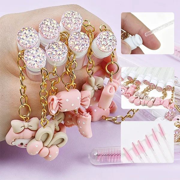 New key butterfly buckle tube eyelash brush cartoon pendant tube crystal brush portable eyelash beauty makeup tool