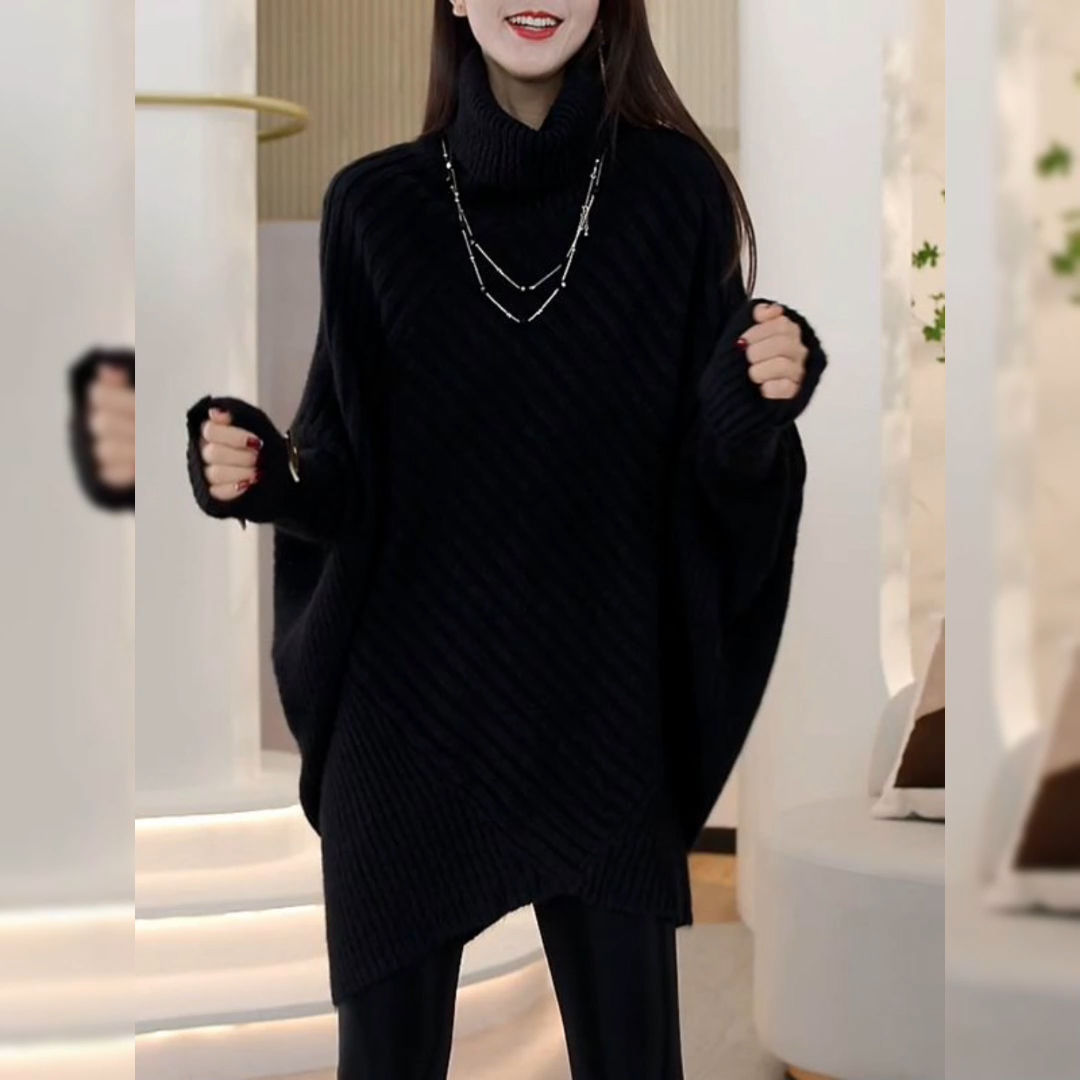 XIAOZHONG 한국 불규칙한 스웨터 2023 가을 새로운 높은 칼라 박쥐 소매 특대 사교계 큰 리안 얀