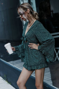 product - wholesale High Waist Sexy Small Deep V Plunge Plunge neck Sexy Lace up Romper - 14
