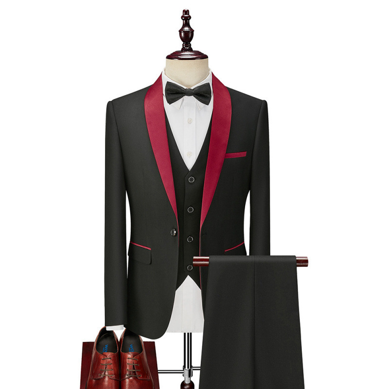 Elegante completo da uomo a tre pezzi con collo a scialle, ideale per cerimonie, spettacoli teatrali, banchetti e feste, perfetto per lo sposo, i testimoni e per qualsiasi altra occasione._voghion.com