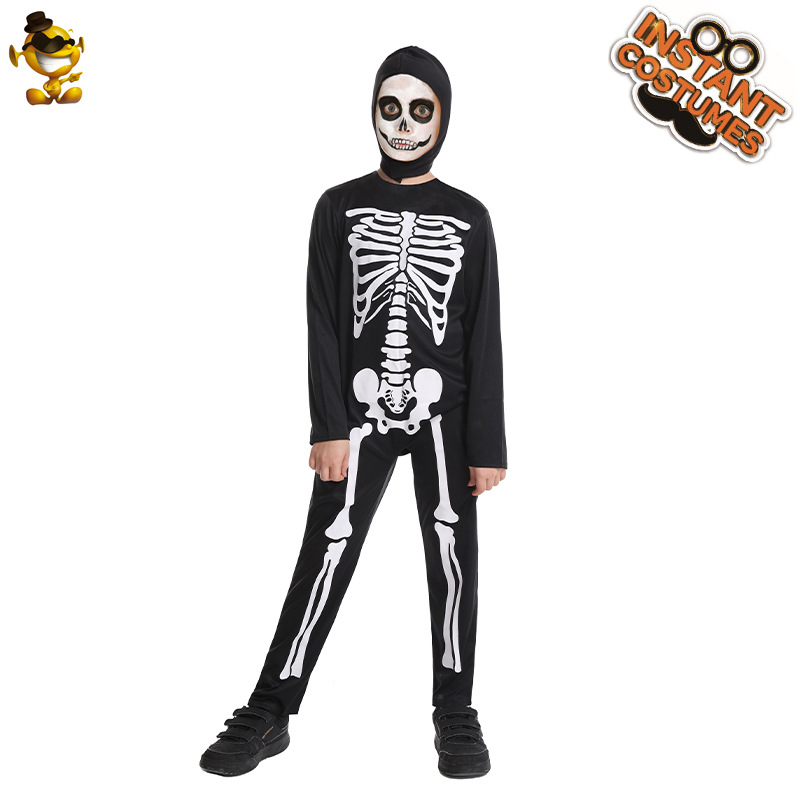 Halloween Esqueleto de los niños fantasma hueso de una pieza traje de rendimiento de los niños fantasma hueso juego de rol rendimiento traje de fiesta