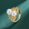 Ring from pearl, jewelry, adjustable zirconium, light luxury style, french style, on index finger