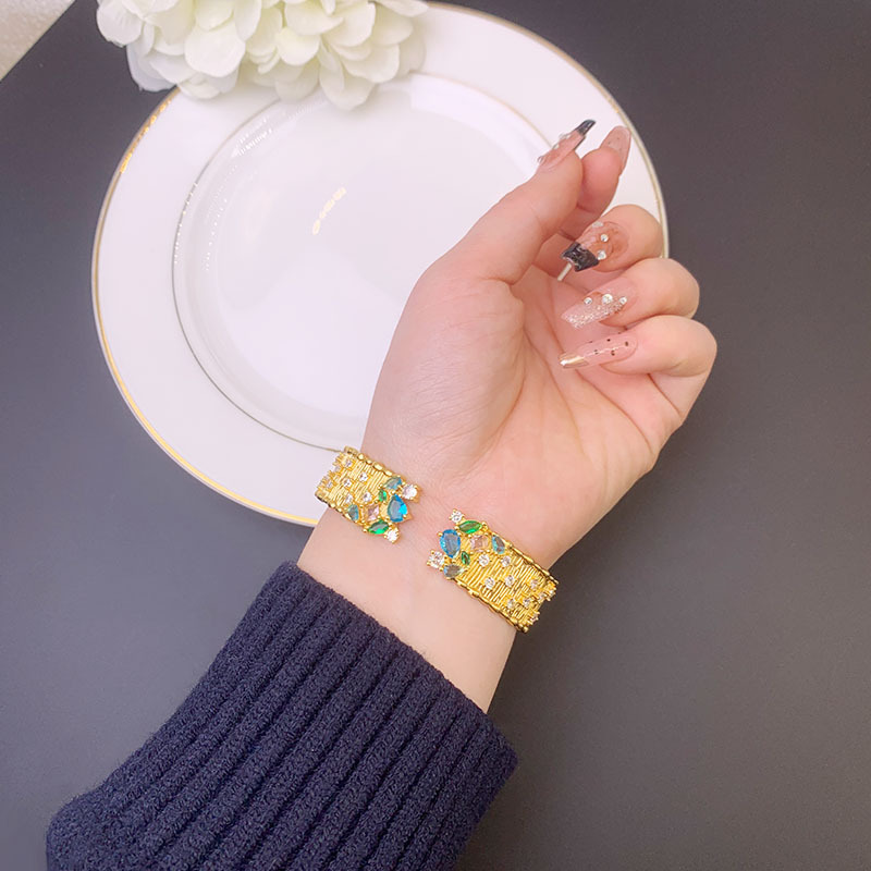 Pulsera de oro de arena vietnamita, estrella brillante con incrustaciones de circón, pulsera de superficie ancha