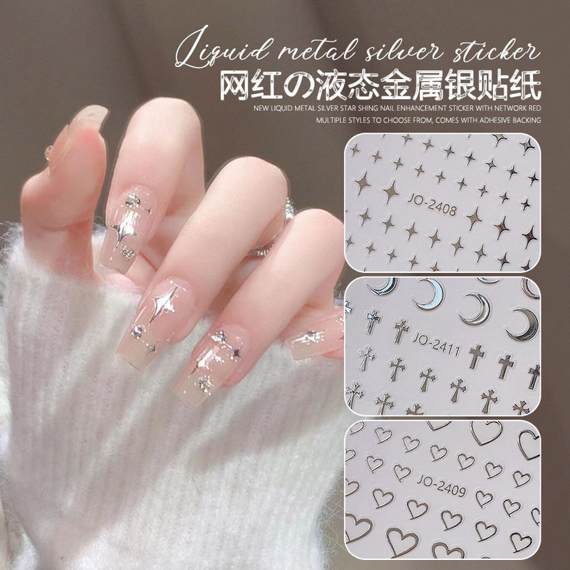 Internet Celebrity New Metal Small Star Mirror Silver Manicure Heart Moon Luxury Small Pattern Self-Adhesive Adhesive Nail Stickers Internet Celebrity New Metal Small Star Mirror Silver Manicure Heart Moon Luxury Small Pattern Self-Adhesive Adhesive Nail Stickers