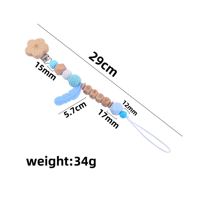 Nuevo DIY nombre del bebé calmante silicona pluma chupete anti-gota cadena bebé juguete haya animal chupete clip