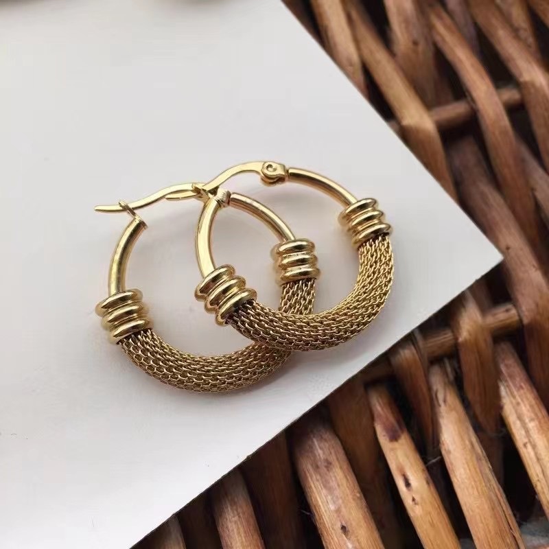 European And American Mesh Chain Twist Retro Titanium Steel Earrings display picture 4