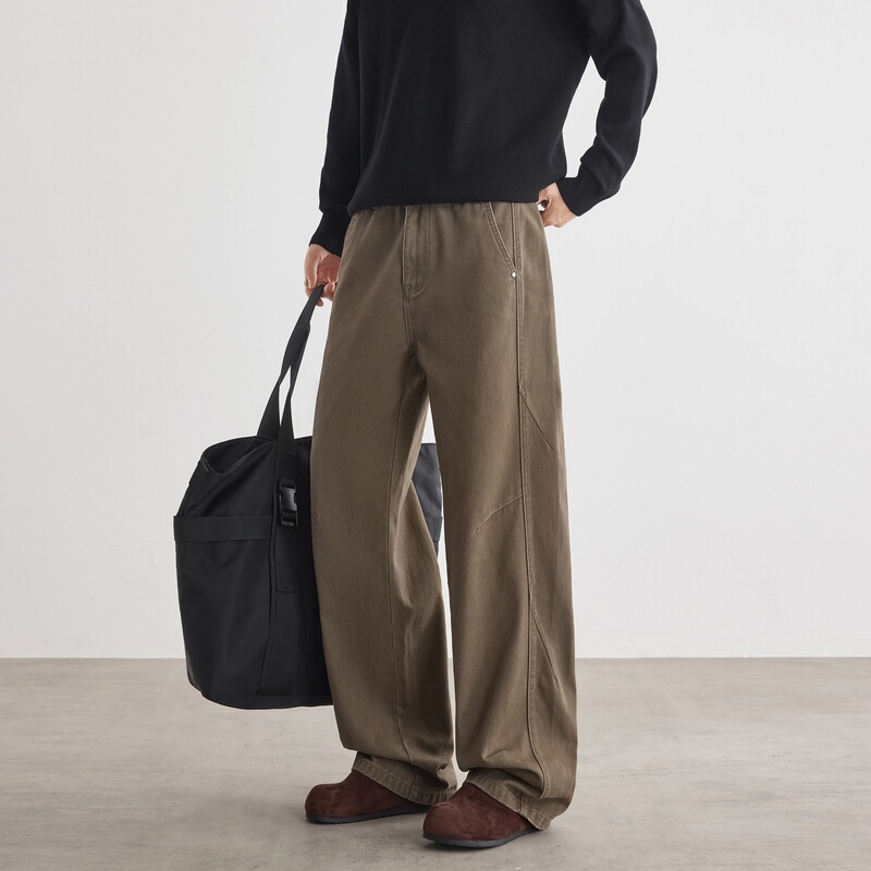 Men's Brown Cotton Pants, Vintage Straight-Leg Trousers, Fall/Winter Long Pants, 2026 New Loose Versatile Casual Pants Men's Brown Cotton Pants, Vintage Straight-Leg Trousers, Fall/Winter Long Pants, 2026 New Loose Versatile Casual Pants
