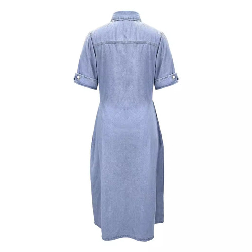 European and American Style 2024 Autumn Lapel Shirt Denim Dress Elegant A-Line Skirt Midi Dress European and American Style Dress