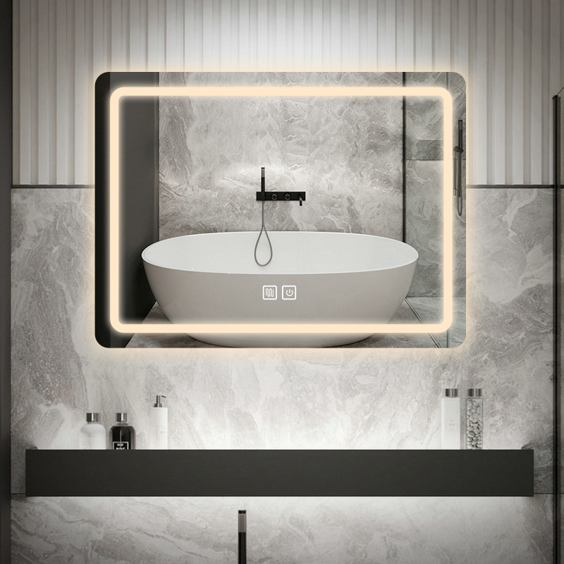 Espejo inteligente colgado en la pared del baño espejo led inodoro maquillaje colgado en la pared con lámpara antiniebla gafas de baño pantalla táctil Bluetooth