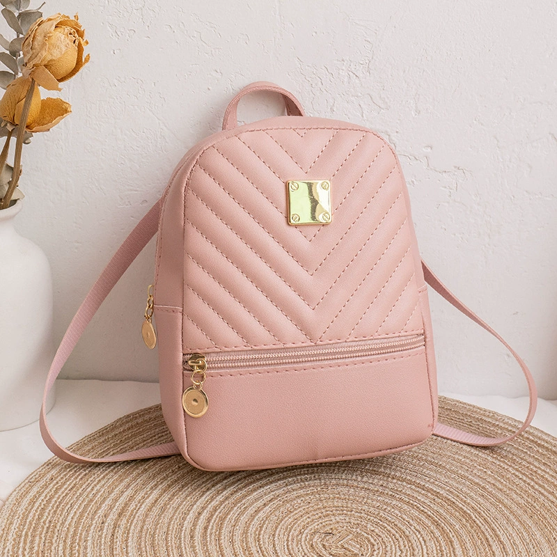 Capacious Backpack C033, Quilted PU Mini Backpack, Shoulder & Crossbody, Lightweight