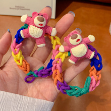 日韓新款網紅可愛卡通少女小熊編制彩色發圈頭飾女夏發繩頭繩皮筋