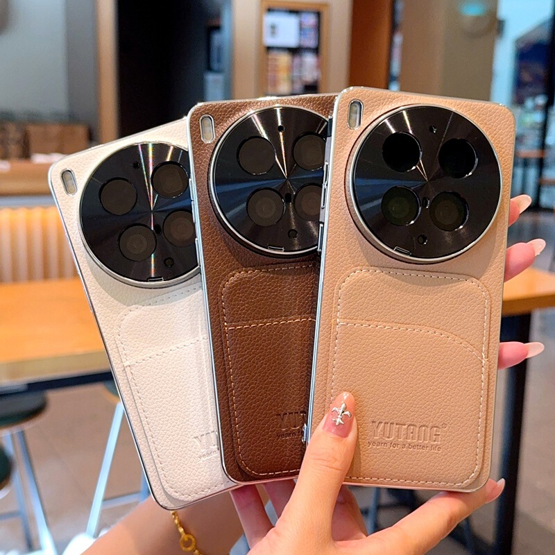 Suitable for vivox300 phone case with card slot, vivox300s plain leather with lychee pattern, x300pro electroplated silver protective cover