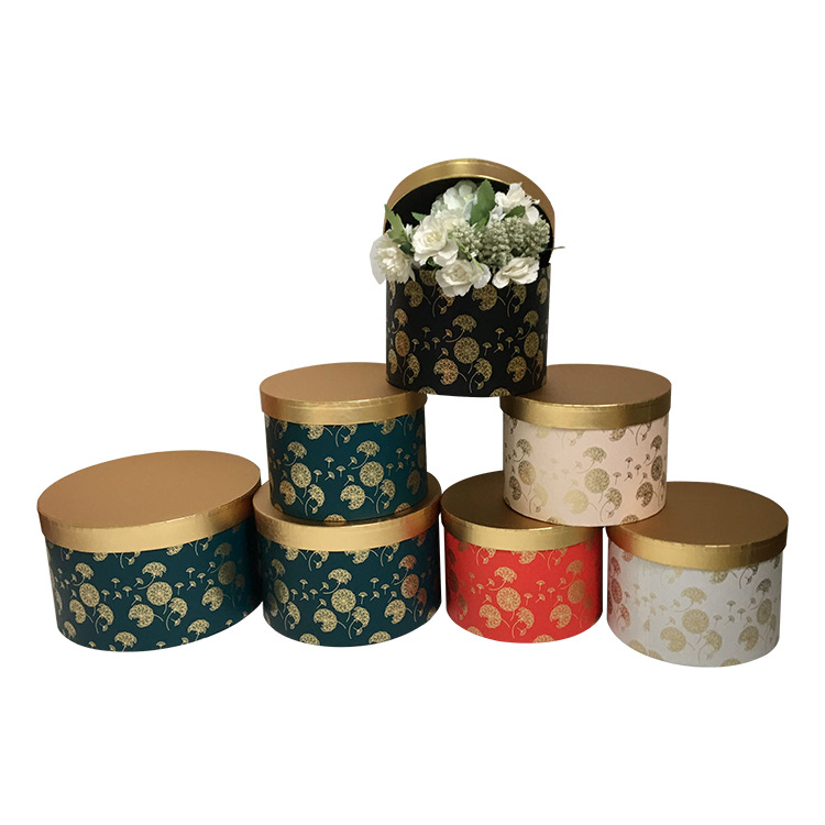 现货  烫金 圆形抱抱桶花盒三件套 鲜花礼盒 生日礼物盒