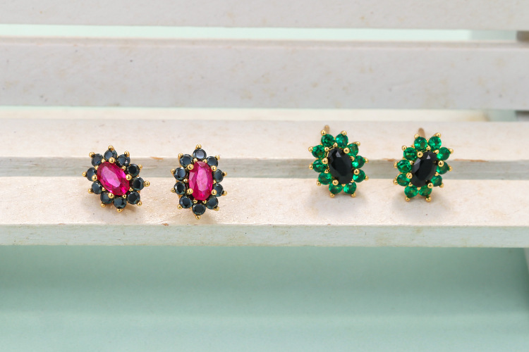 Zircon Inlay Material Earrings, Ear Studs Classification Korean Color Sun Flower Copper 18k Gold-plated Inlaid Zircon Stud Earrings
