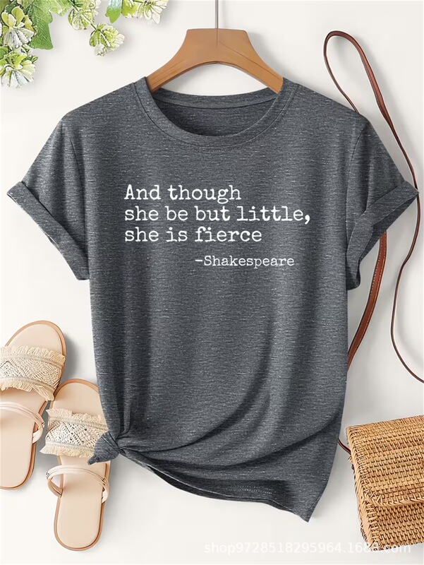 2026 Cross-Border Bestseller Shakespeare Quote 'She is Petite but Brave' Printed Short-Sleeve Women's T-Shirt, Logo Printable 2026 Cross-Border Bestseller Shakespeare Quote 'She is Petite but Brave' Printed Short-Sleeve Women's T-Shirt, Logo Printable