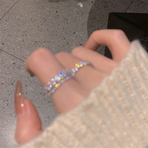 Sparkling~Light Luxury Double Layer Ring for Women, Ins High-End, Unique Design, Exquisite Finger Ring, Open Style, Fashionable and Elegant