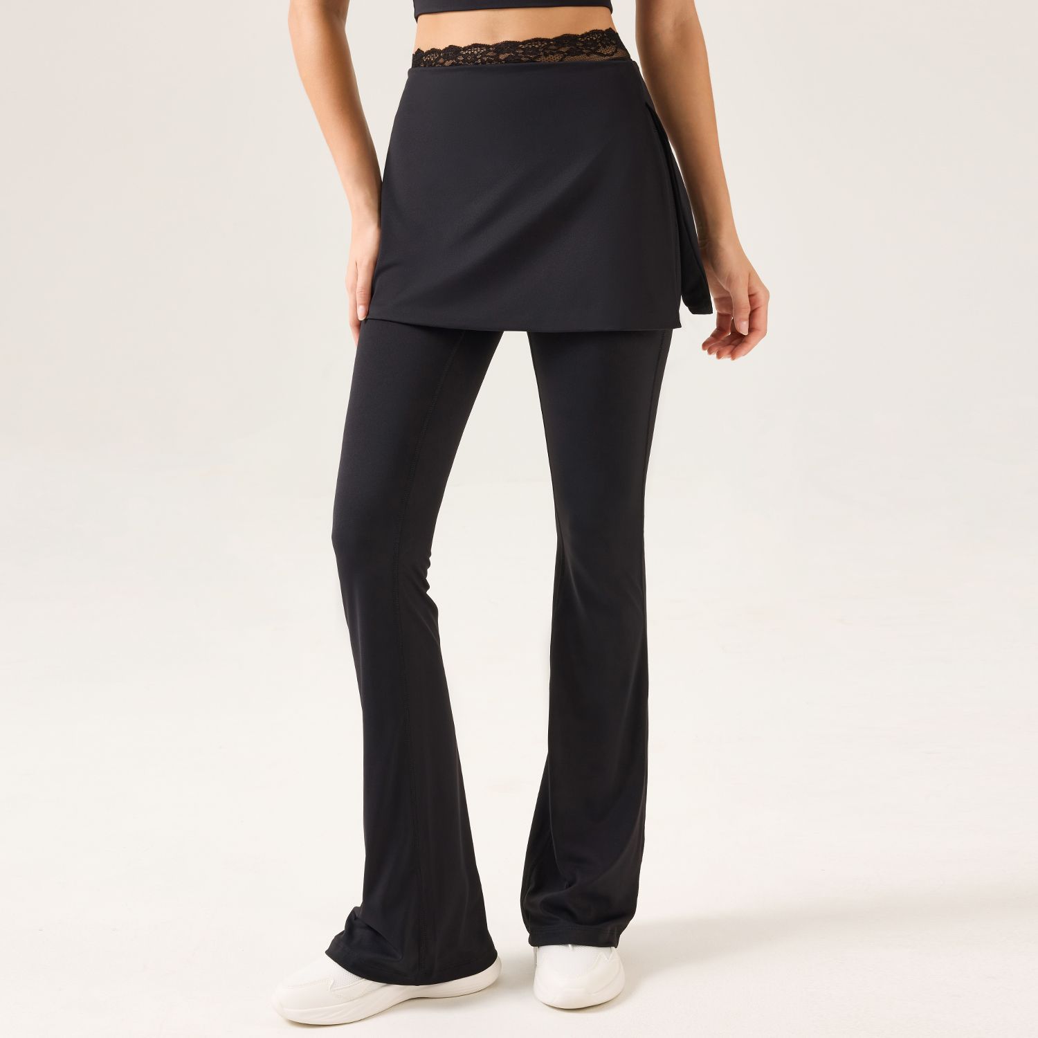 Pantalones acampanados finos de cintura alta con encaje para primavera y verano, pantalones largos informales que estilizan, falda corta deportiva para yoga y fitness, desmontable. image 8