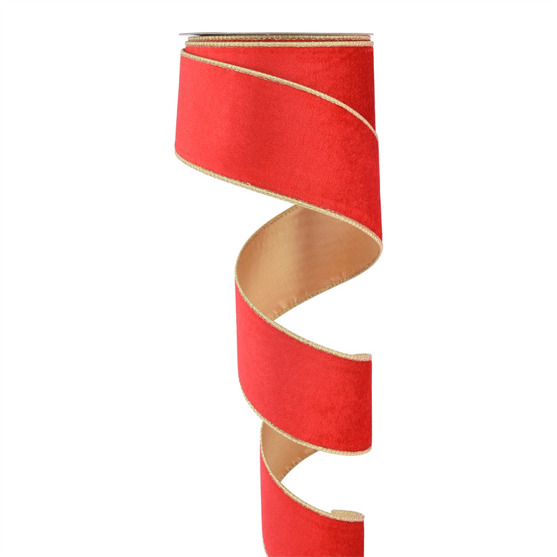 Transfronterizos clásicos rojos y verdes bordes de cinta de terciopelo decoración de árbol de Navidad dibujo cinta de arco de regalo cinta de terciopelo