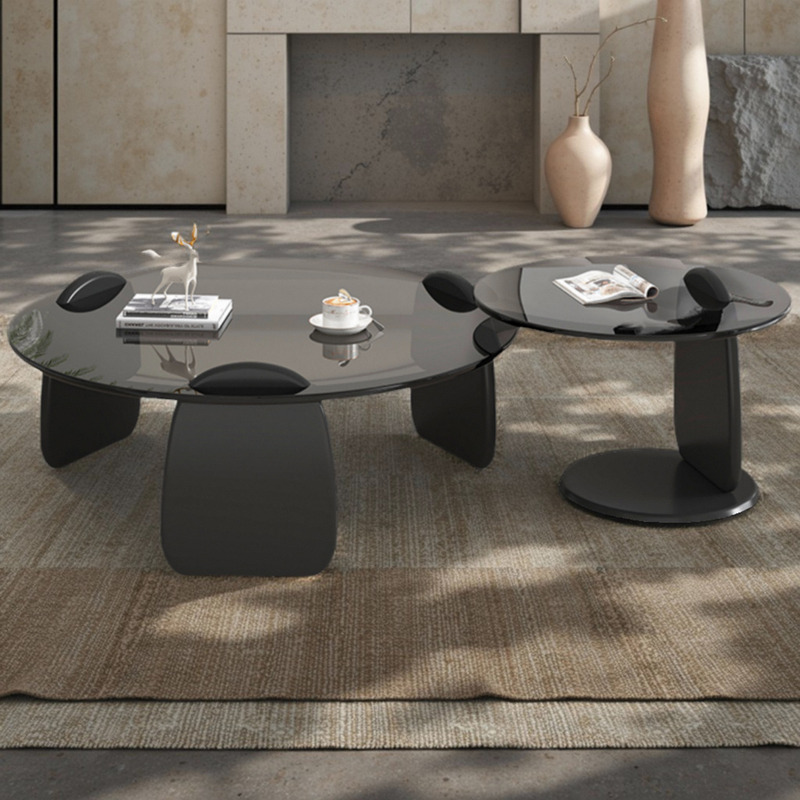 Factory Direct Sales Small Apartment Tempered Glass Living Room Round Coffee Table Combination Office Light Luxury Tea Table Sofa Side Table