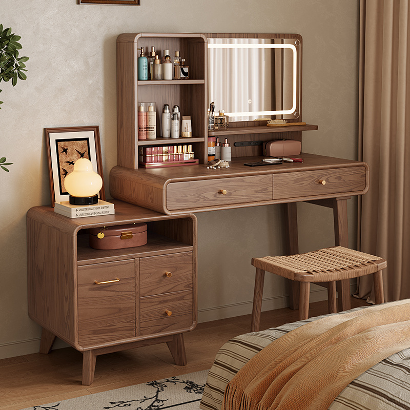Solid Wood Dressing Table and Cupboard Integrated Bedroom Light Luxury Storage Cabinet Multi-Functional Dressing Table Desk Simple Dressing Table
