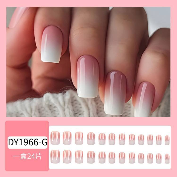 Parche de uñas desmontable degradado blanco rosa simple, parche de uñas suave y dulce, armadura portátil de venta caliente transfronteriza terminada