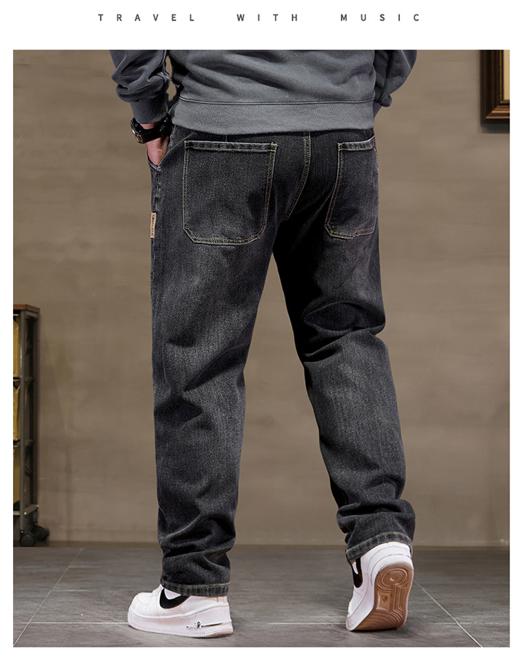 Jean extra large pour homme, taille haute élastique, pantalon en denim ample et slim, style cowboy, tailles 8XL et 6XL, noir classique_voghion.com