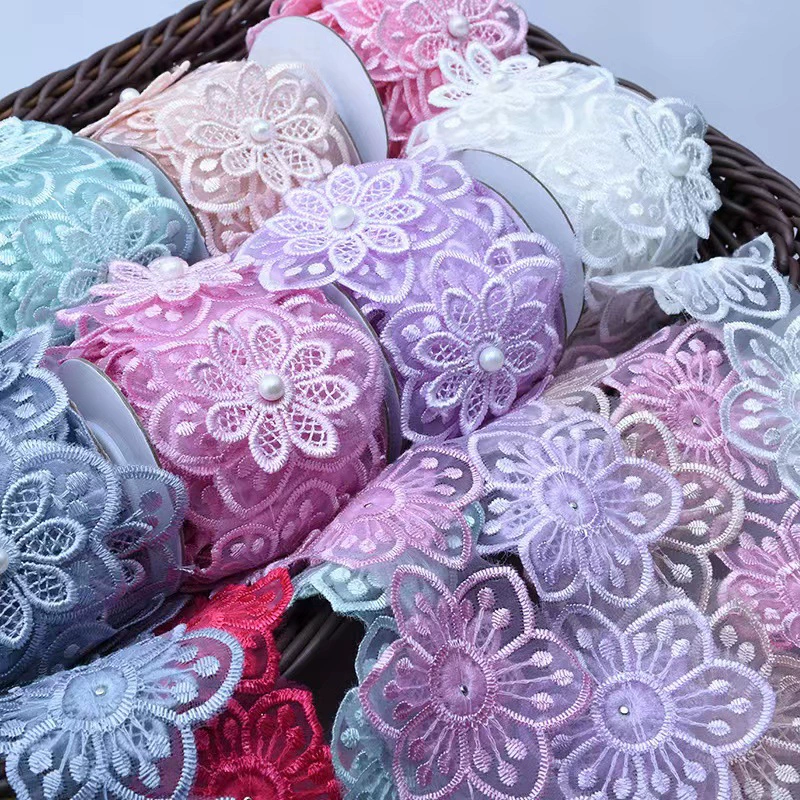 Ready supply 6cm double layer organza beaded lace lace diy wedding dress decoration cloth patch clothing accessories