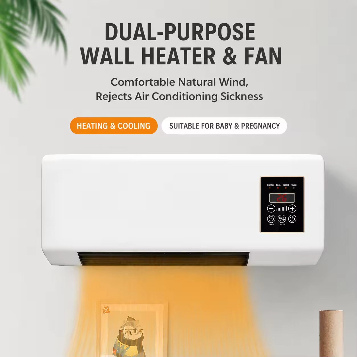 Hot sales Air Heating Fan Wall Mounted Electric Dual Use Fan