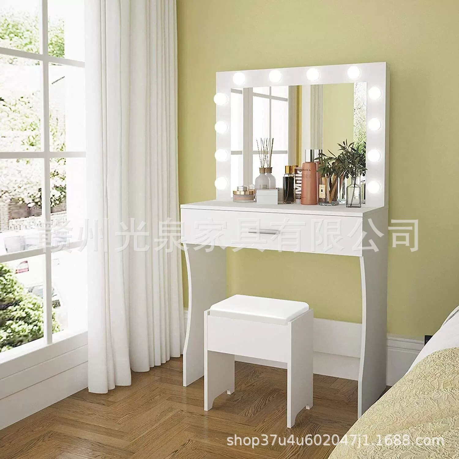 跨境梳妆台卧室现代简约小户型化妆台带镜子化妆桌收纳储物柜一体