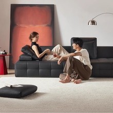 意式极简劳伦斯直排别墅大平层客厅小黄牛皮真皮沙发