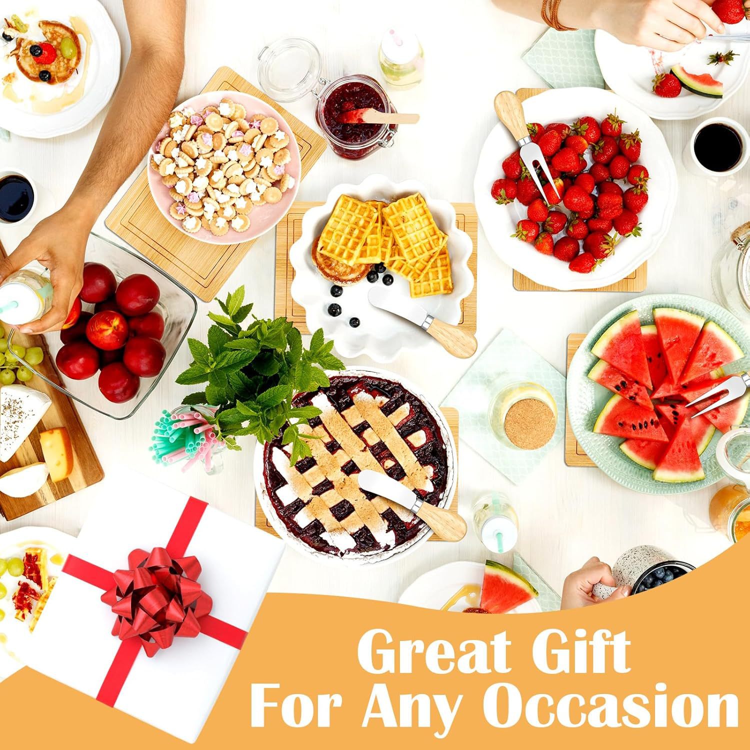 Caja de regalo de mano Mini juego de tabla de cortar de bambú Juego de cuchillo de queso Juego cuadrado Boda en caja Banquete de cumpleaños Tablero de bambú