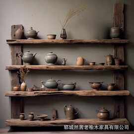 中式老榆木博古架客厅陶艺品茶具茶叶收纳展示柜书房靠墙多层书架