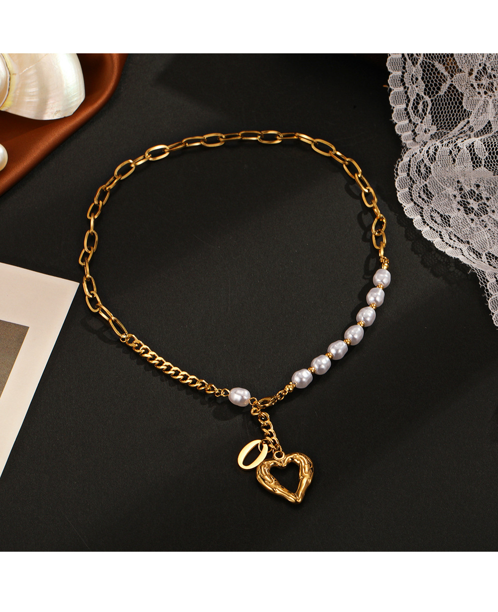 Fashion Heart Shape Stainless Steel Inlay Artificial Pearls Necklace display picture 1