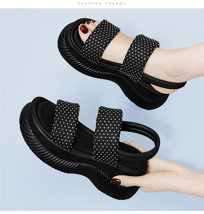 Dép sandal nữ đế dày tăng chiều cao sequin lấp lánh phong cách thể thao đi biển mùa hè 2026 — 7227 màu đen, 7227 màu bạc chi tiết 5