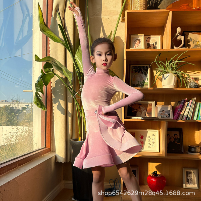 Ｗ69少儿拉丁舞服高级感规定比赛服女儿童专业表演出服艺考大摆裙|undefined