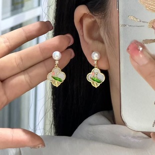 Summer New Lotus Earrings National Style New Chinese Earrings with Cheongsam Natural Freshwater Pearl S925 Silver Pin Earrings