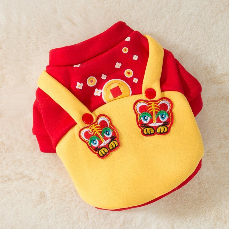 Ropa de Año Nuevo para gatos en invierno engrosado vestido de China mascota gatito gato muñecas de otoño y invierno gato azul camisa de Año Nuevo