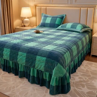 Winter milk velvet bed cover three-piece padded bed sheet non-slip mattress padded mattress warm bed skirt single-piece sheet