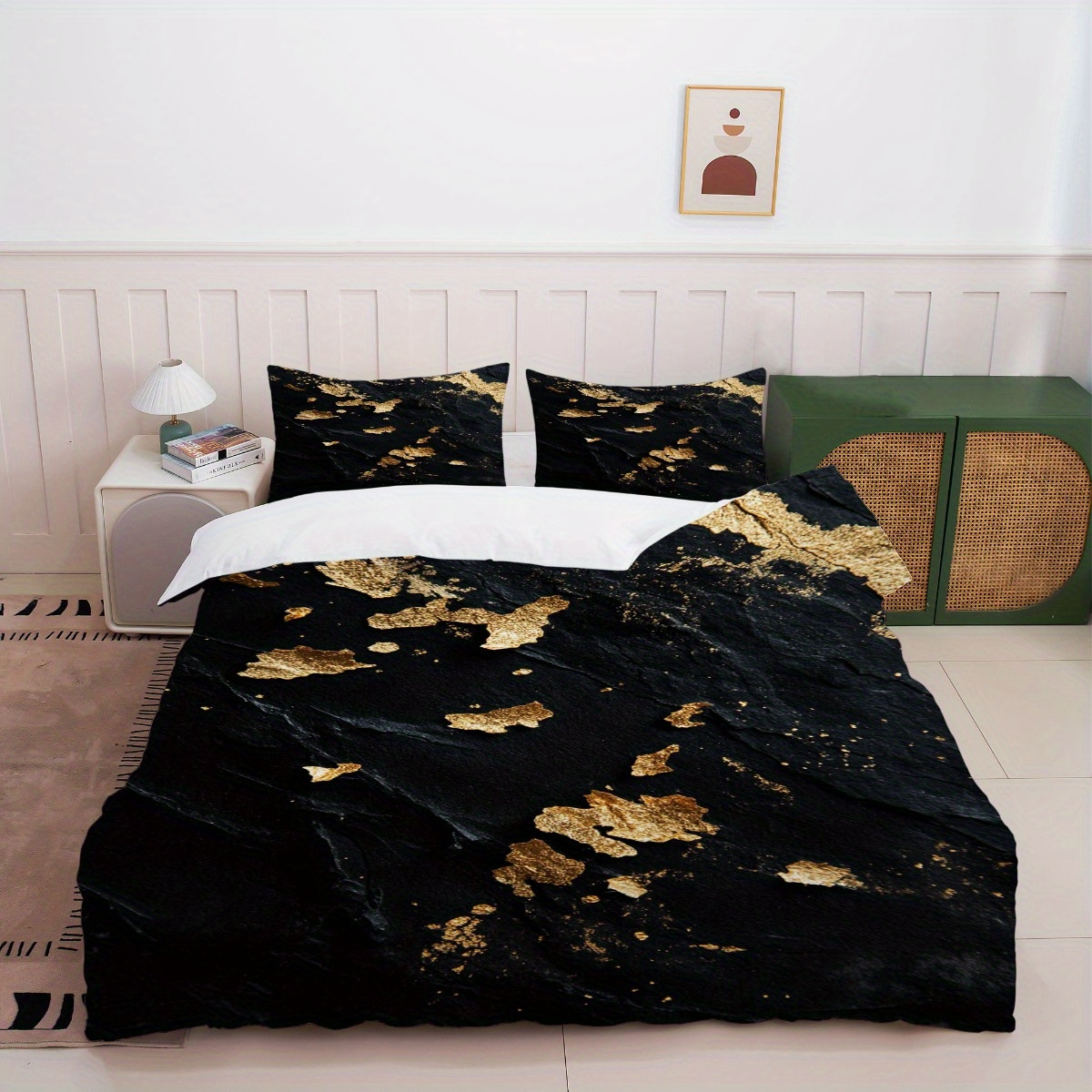 TEMU / JIT polvo oro mármol textura suave molienda impresión digital kit de colcha se puede ajustar