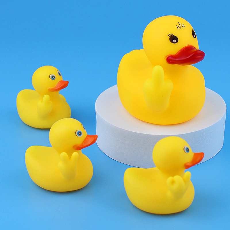One big duck with three little gestures despises funny toys