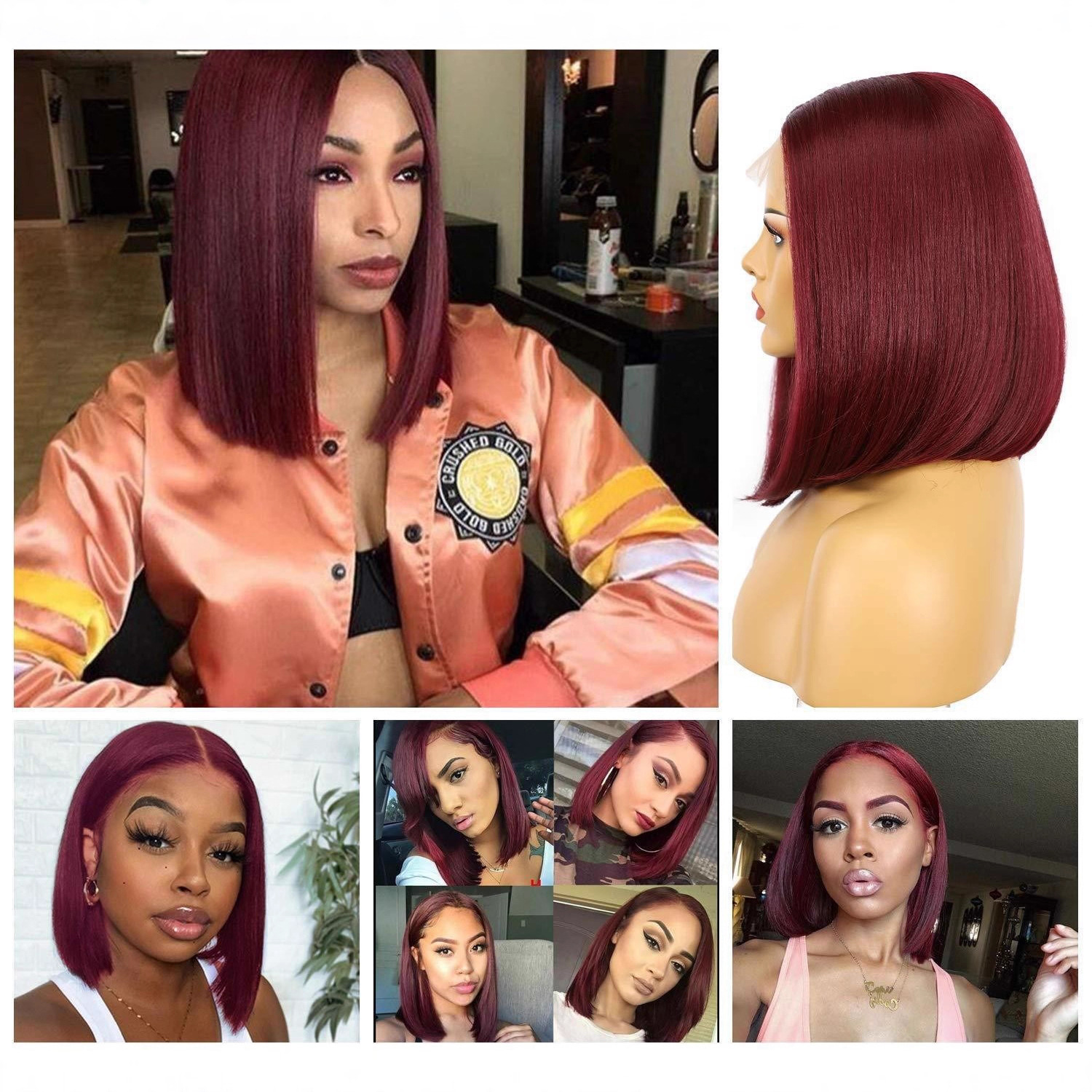 Transfronterizos Europeos y estadounidenses peluccas cortas y rectas frente peluccas de encaje mujeres moda bobo cabeza con peluccas en stock completo