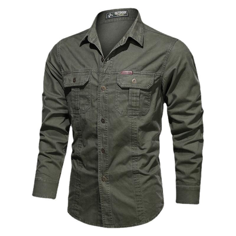 2021 deseo Comercio exterior nuevo otoño casual puro algodón lavado camisa estilo militar más tamaño ropa de trabajo camisa de manga larga para hombres